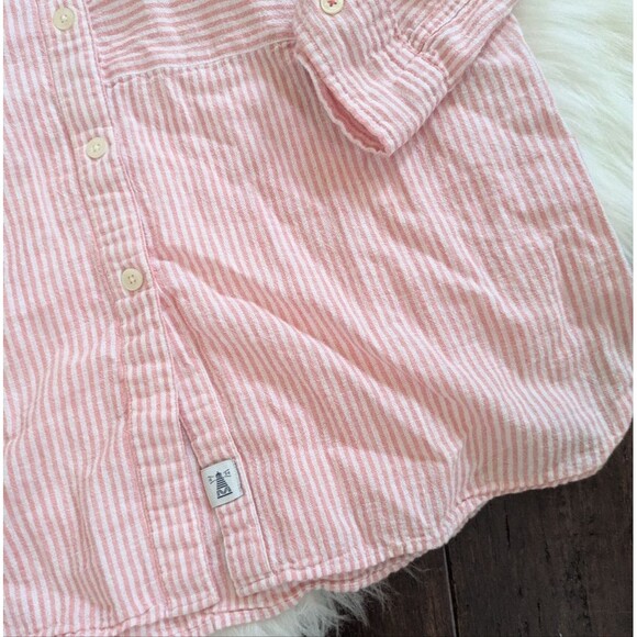 Barbour Cotton Linen Women's Long Sleeve Button Up Shirt Pink Red Striped 6 - Picture 3 of 6